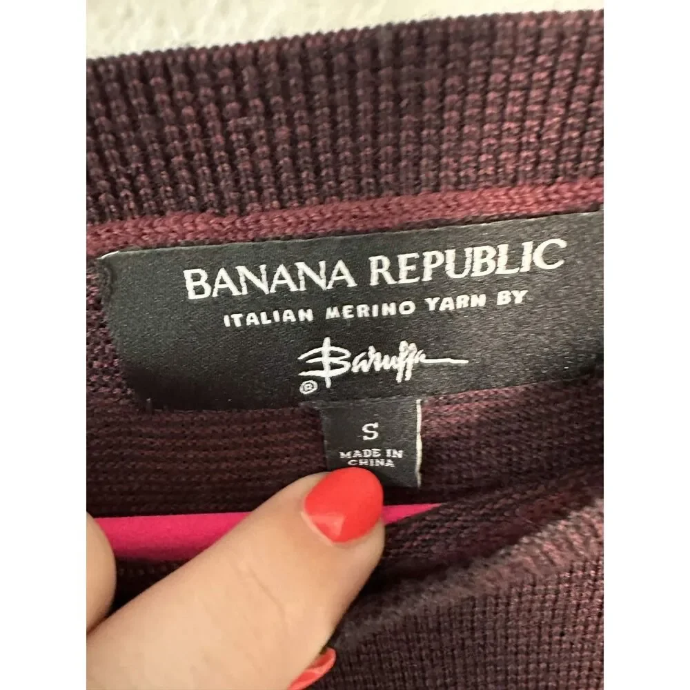 Banana Republic Italian Merino Wool Sweater Mens Small Maroon Burgundy Baruffa